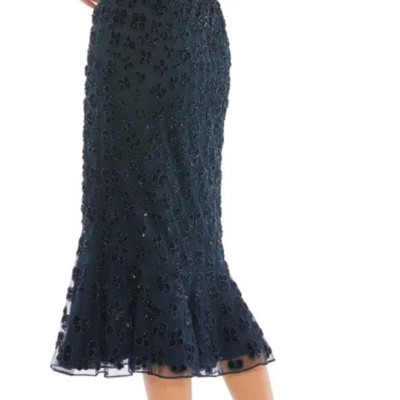 MAC DUGGAL 10771 FLOUNCE SLEEVE MIDI MIDNIGHT NAVY MIDI DRESS sz 6